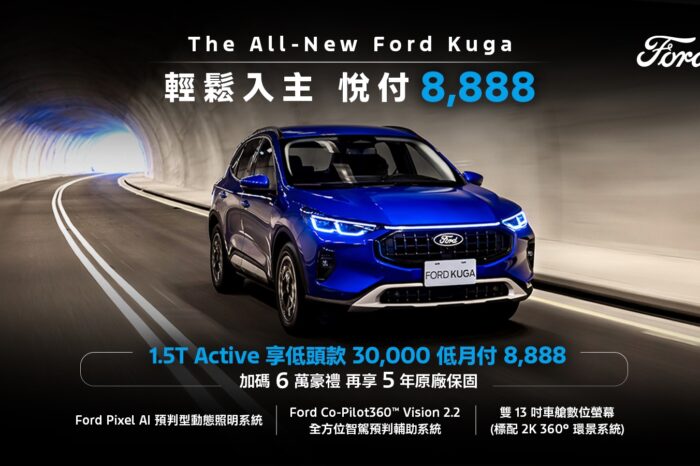 3萬元低頭款、8,888元輕鬆悅付入主Ford Kuga再享原廠保固與6萬豪禮